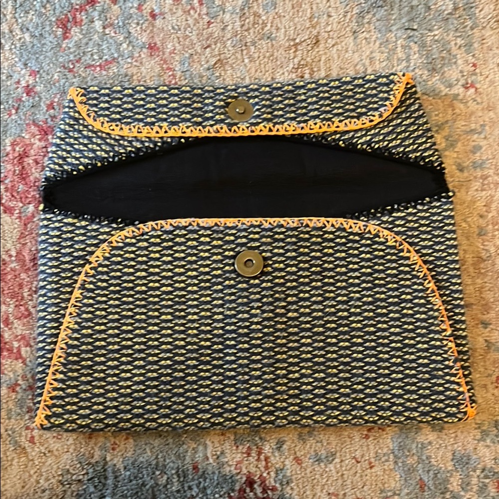 Verloop Blue and Orange Textured Clutch with Envelope Design